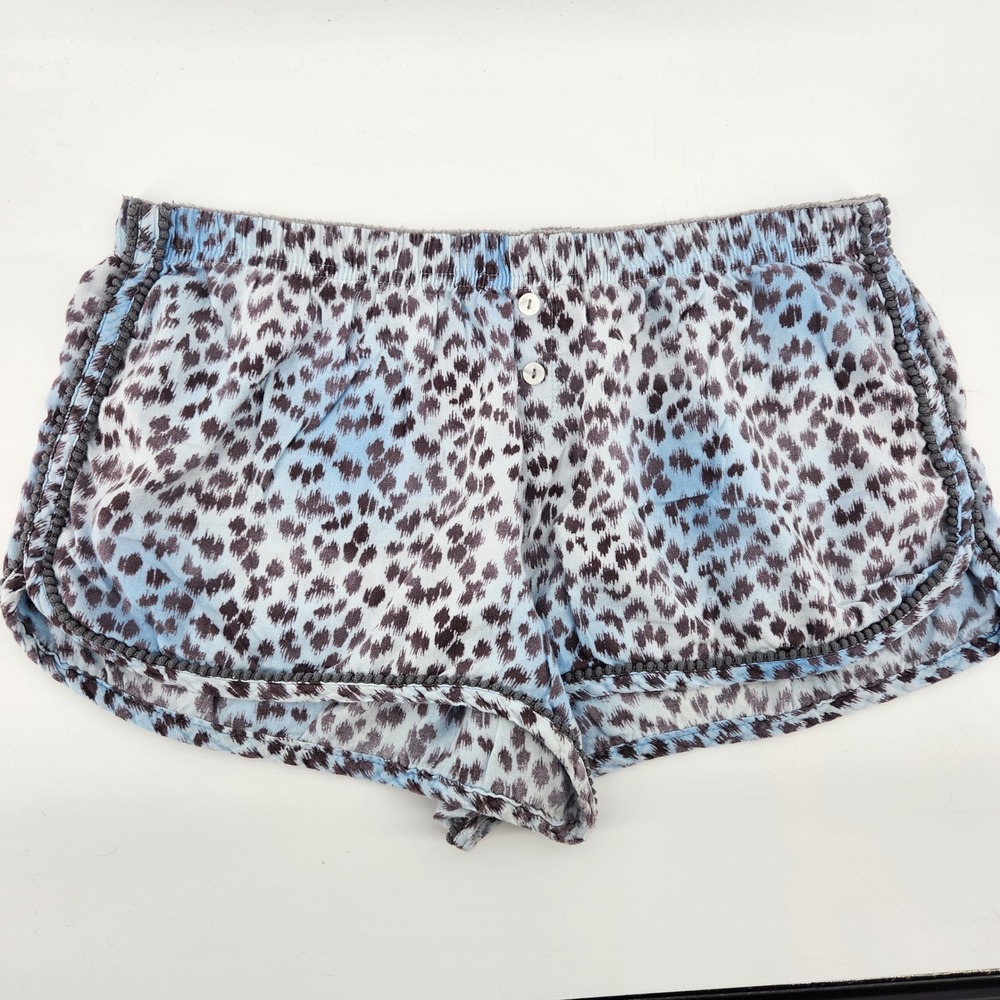 Victorias Secret Blue Cheetah Print Cotton Pajama Shorts Pom Pom Trim Womens M